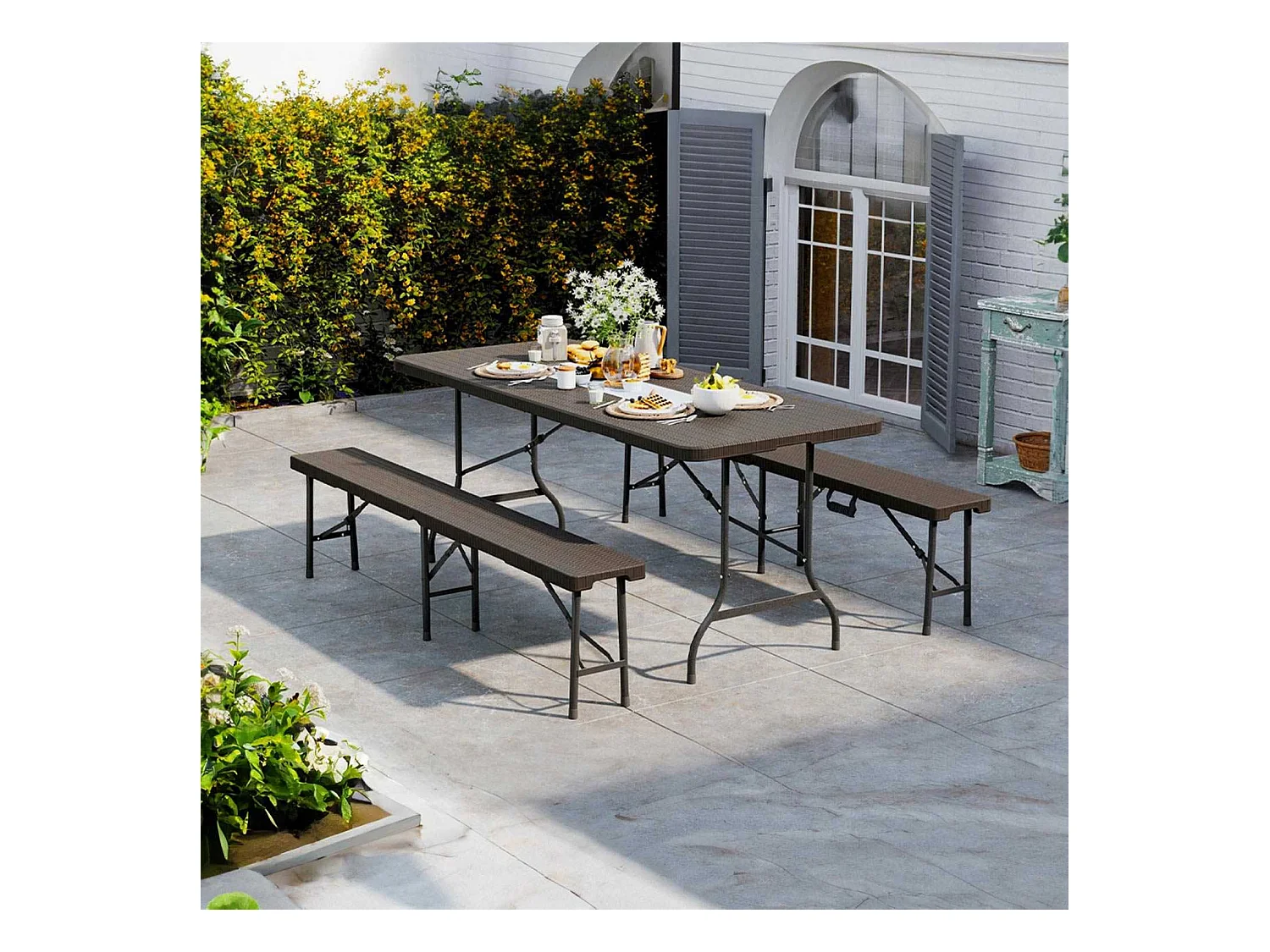 Table Pliante 180cm Restauration Rectangulaire Effet Rotin Thinia Home