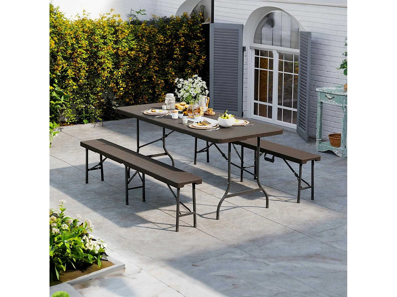 Tavolo da catering rettangolare pieghevole effetto rattan 180x74cm Thinia Home