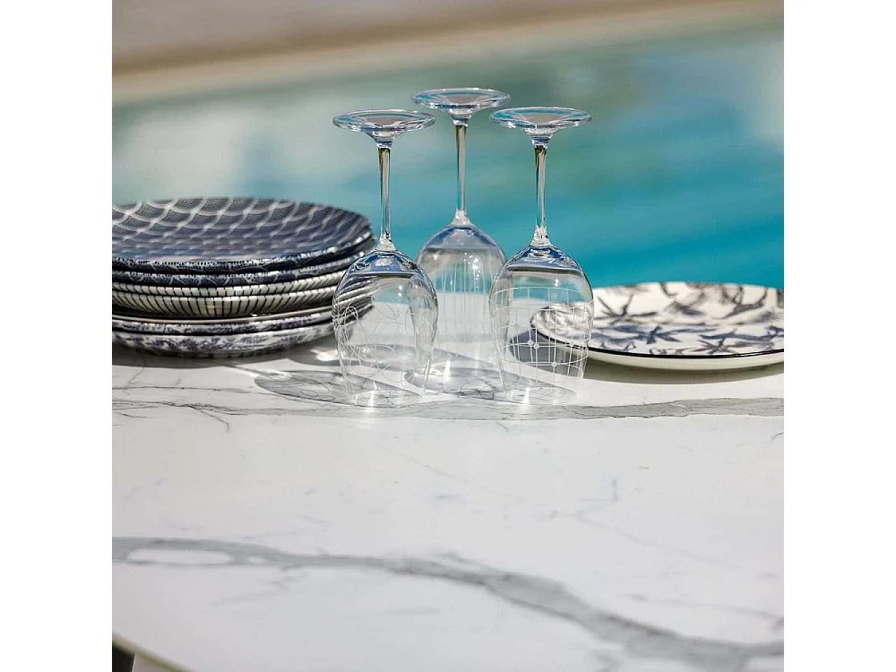 Table de jardin ovale plateau en verre céramique 6 personnes