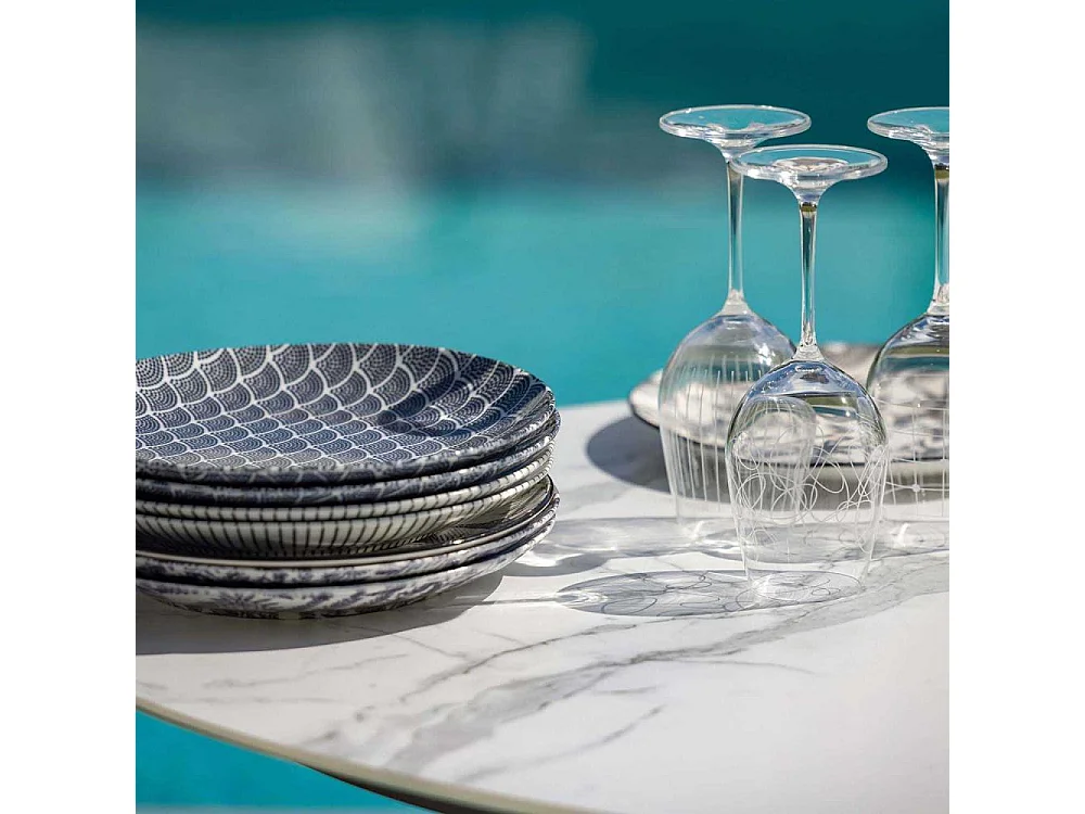 Table de jardin ovale plateau en verre céramique 6 personnes