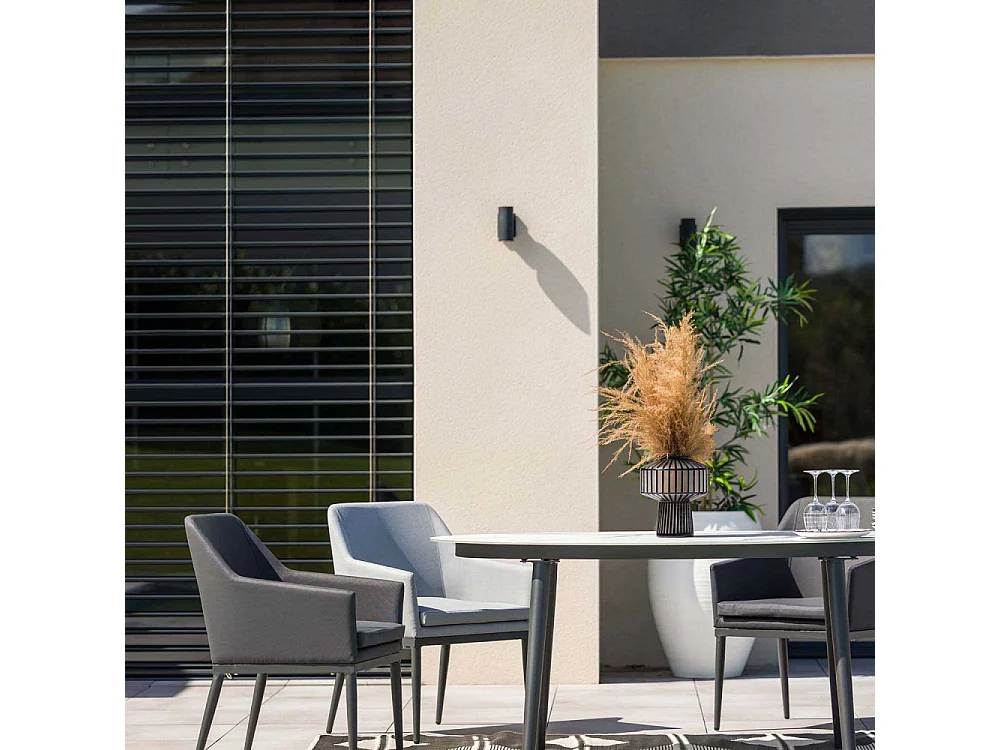 Table de jardin ovale plateau en verre céramique 6 personnes