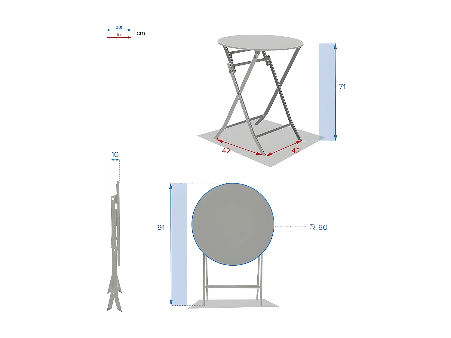 Table ronde pliante Greensboro 2p argile Hespéride