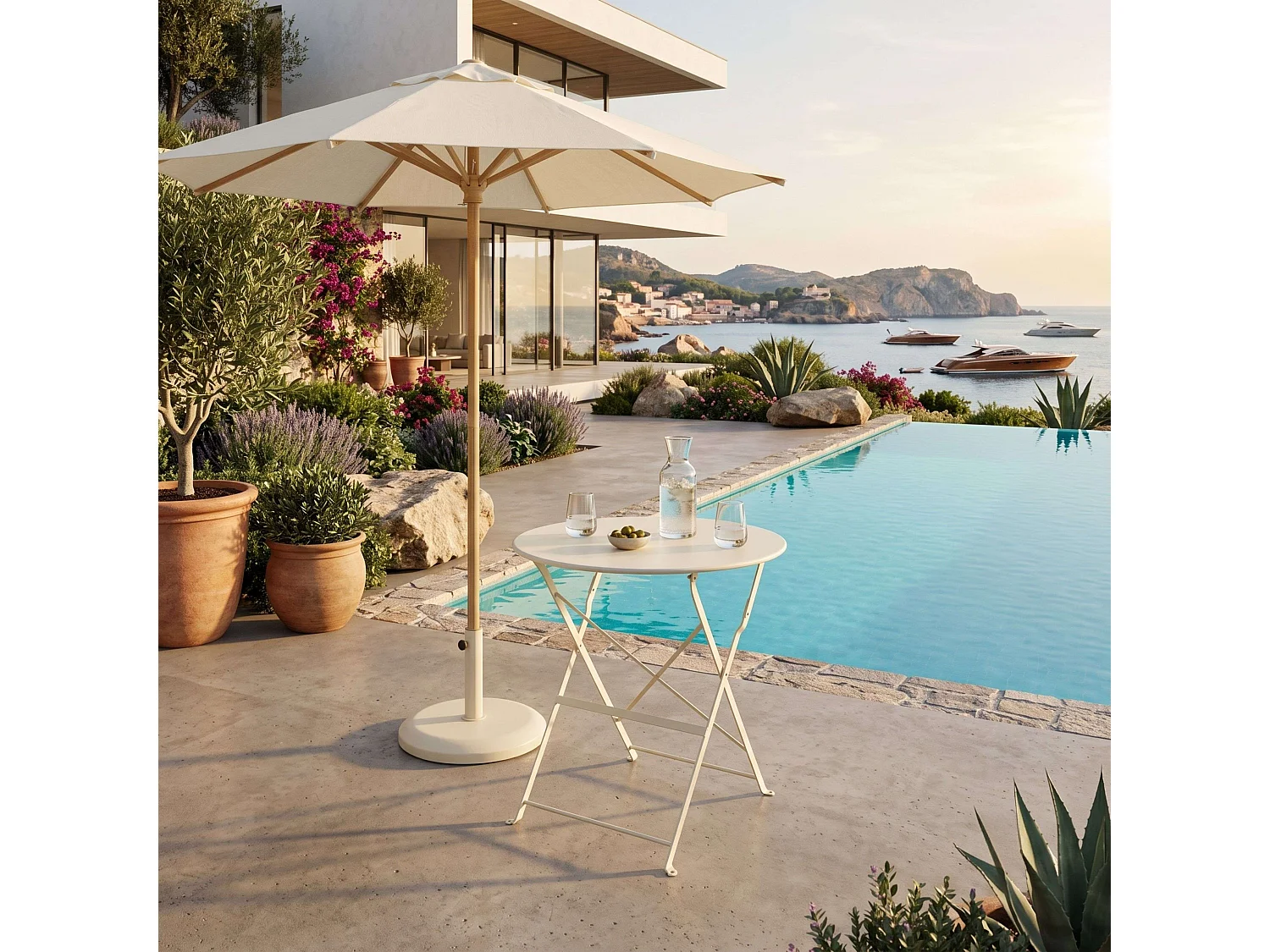 Mesa jardín Greensboro Beige plegable exterior metal