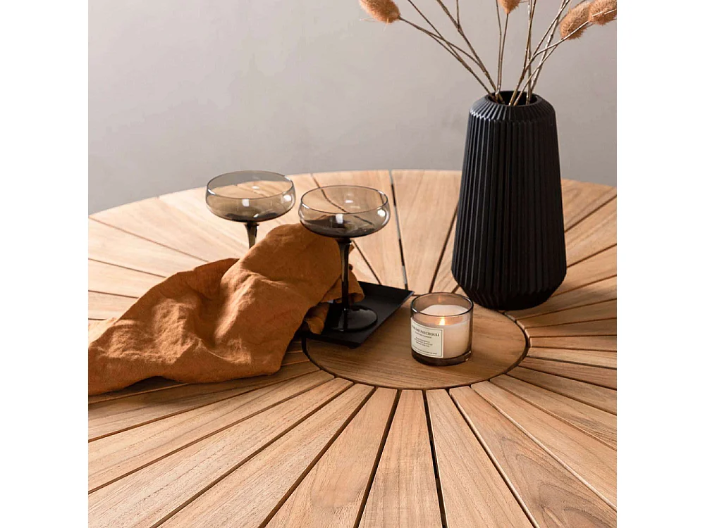 Table de Jardin Ronde en Teck "Croft" 120cm Noir