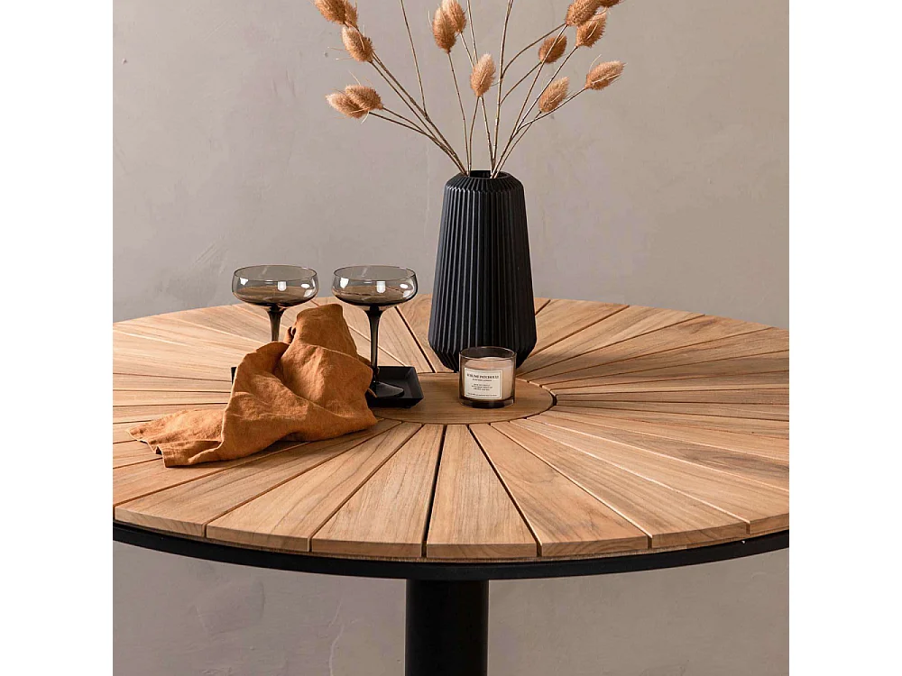 Table de Jardin Ronde en Teck "Croft" 120cm Noir