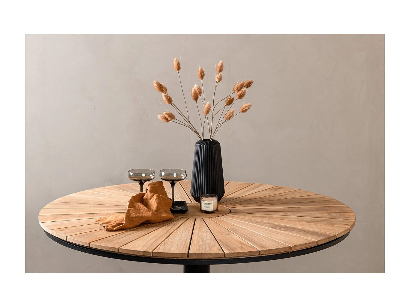 Table de Jardin Ronde en Teck "Croft" 120cm Noir