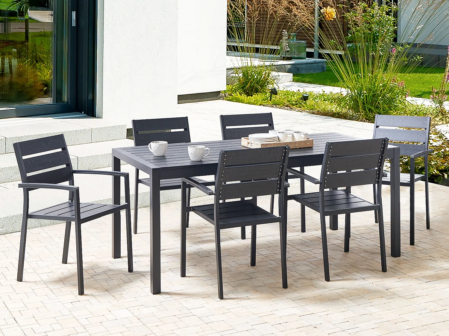 Table de salle à manger de jardin VERNIO 180 cm 90 cm Métal Noir