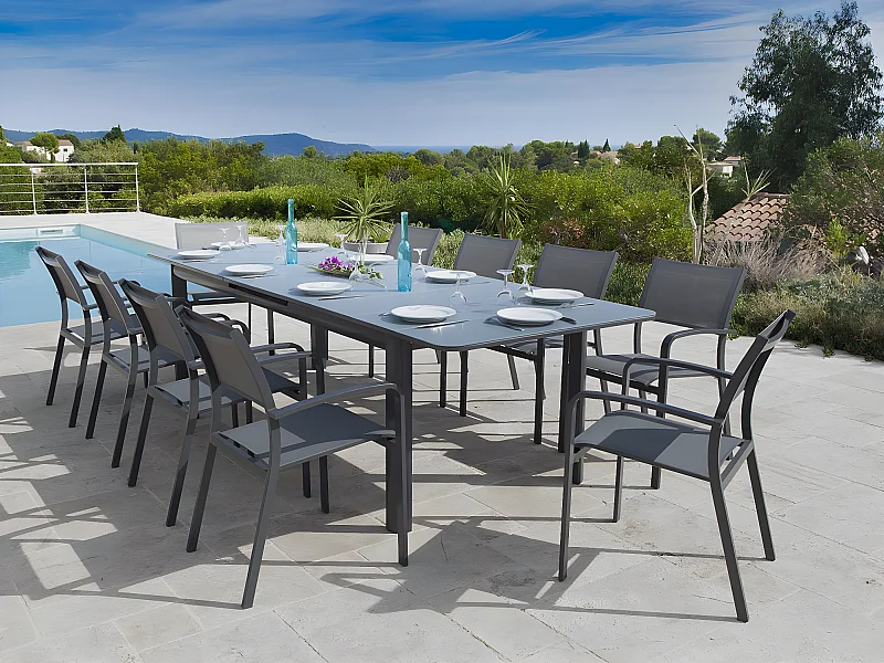 Mesa de jardín de aluminio y cristal