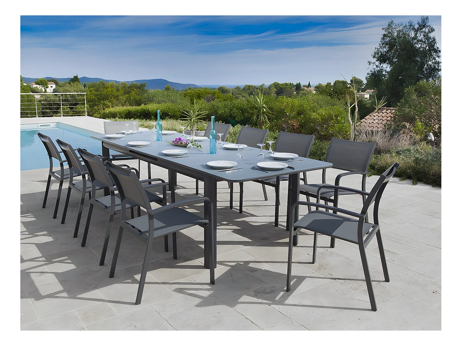 Table de jardin Milos extensible en aluminium pour 10/12 personnes