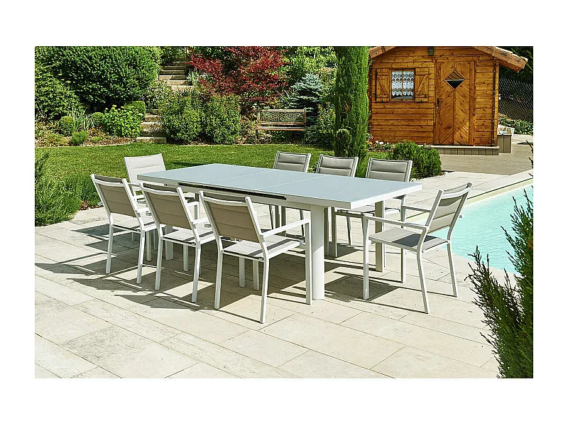 Table de jardin rectangulaire en aluminium gris perle Ibiza Perle - 8/10 places - Jardiline
