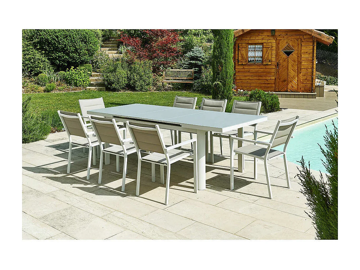 Table de jardin rectangulaire en aluminium gris perle Ibiza Perle - 8/10 places - Jardiline