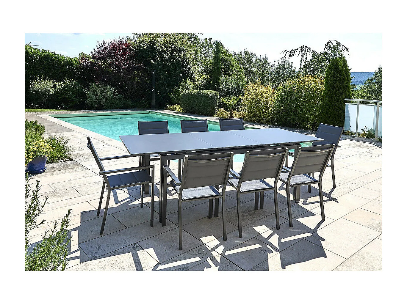 Table à manger d'extérieur extensible en aluminium gris  Ibiza anthracite - 10/12 places - Jardiline