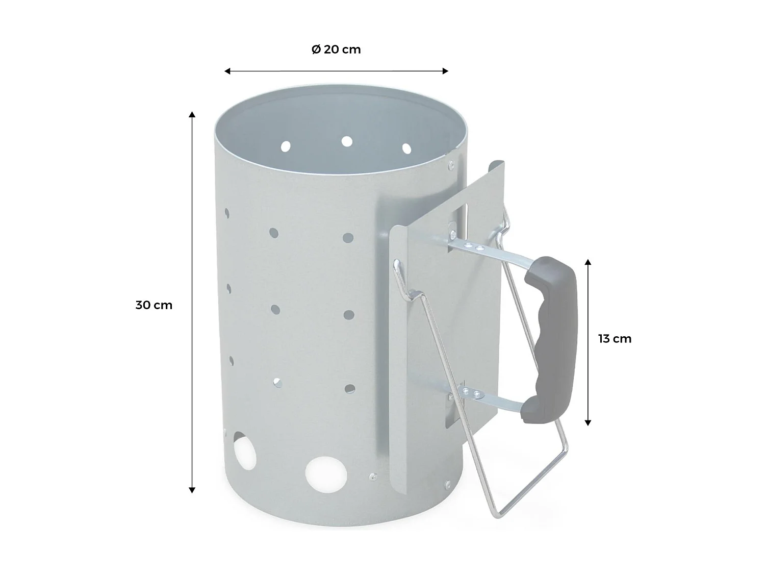 Camino di accensione xl per barbecue a carbonella, 30cm, grigio