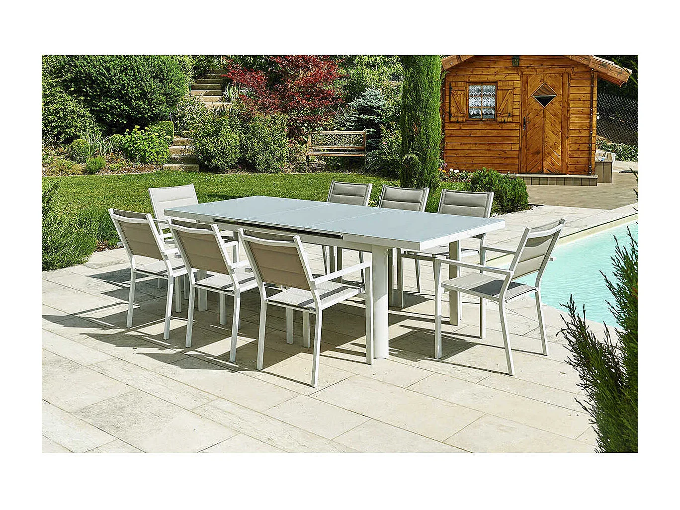 Table de jardin rectangulaire en aluminium gris perle Ibiza Perle - 6/8 places - Jardiline