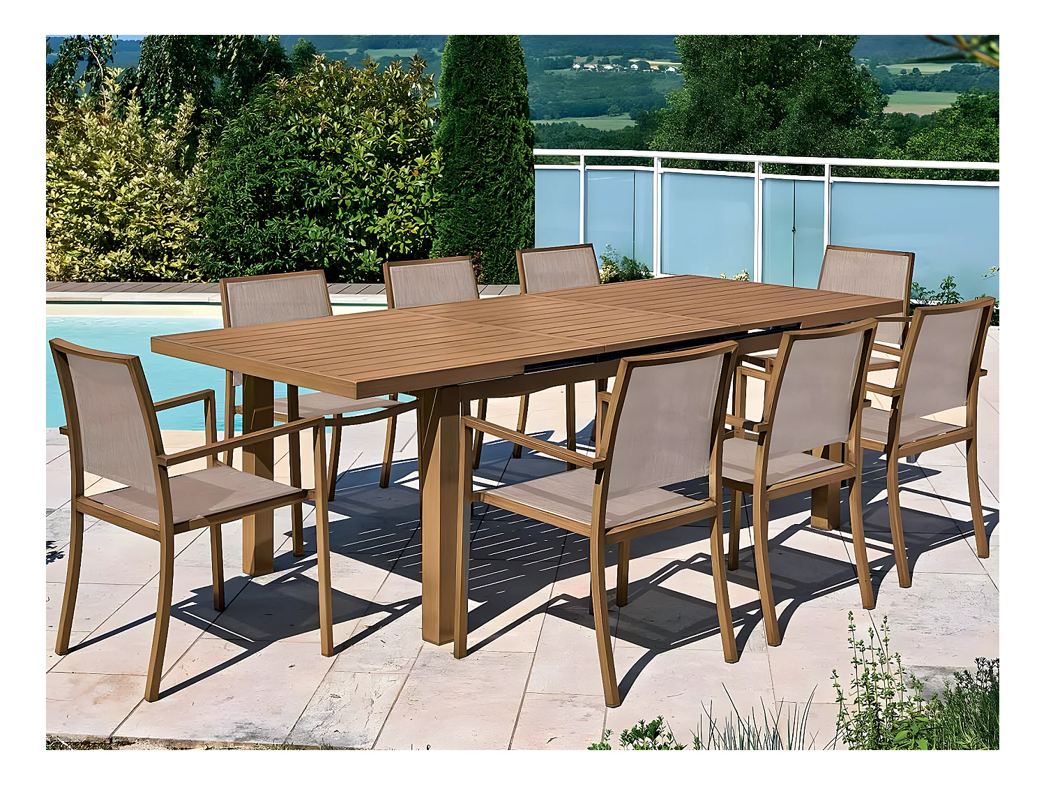 Table rectangulaire extensible en aluminium aspect Teck SANTORIN - 10 places - Jardiline