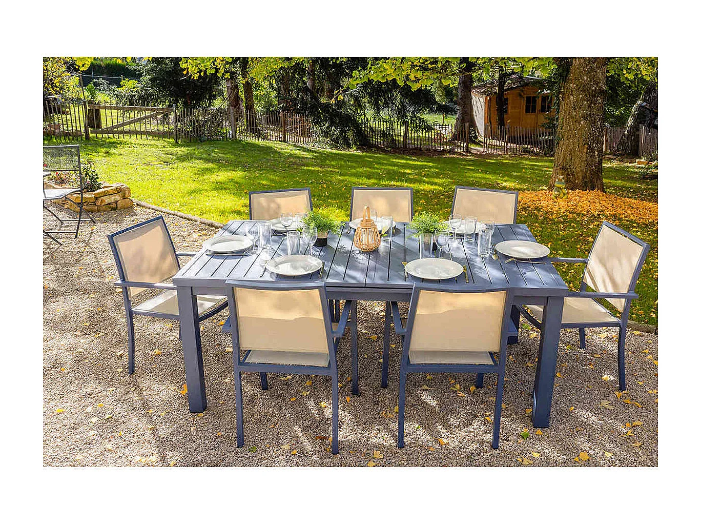 Table rectangulaire extensible Santorin 8/10 personnes en aluminium finition uni gris-bleuté - Jardiline