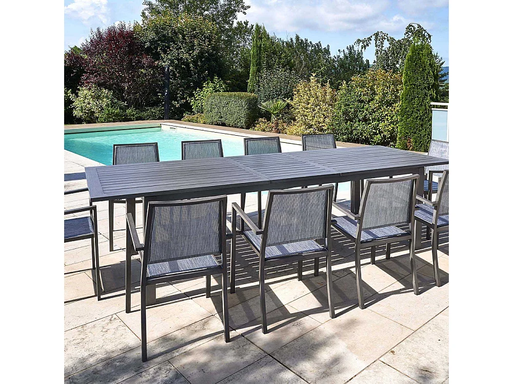 Table rectangulaire extensible Santorin 8/10 personnes en aluminium finition uni gris-bleuté - Jardiline