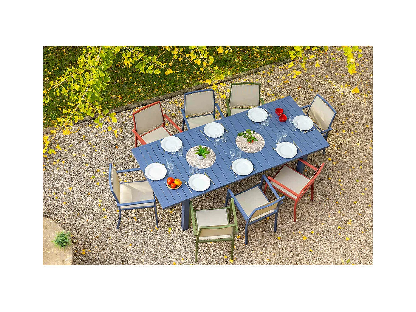 Table rectangulaire extensible Santorin 8/10 personnes en aluminium finition uni gris-bleuté - Jardiline