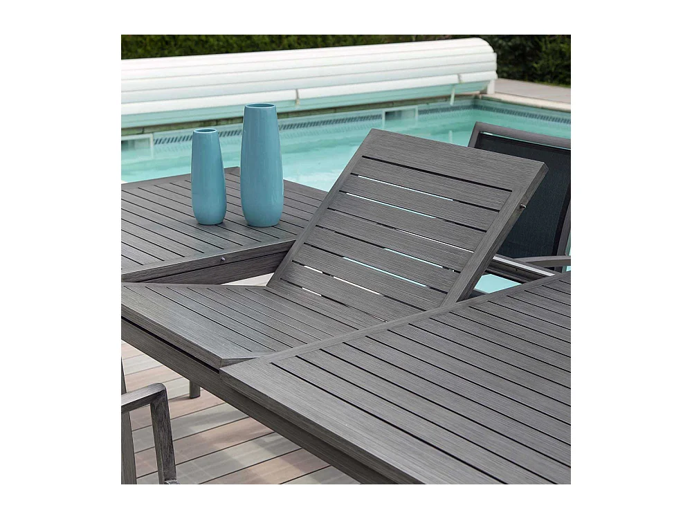 Table rectangulaire extensible Santorin 8/10 personnes en aluminium finition uni gris-bleuté - Jardiline