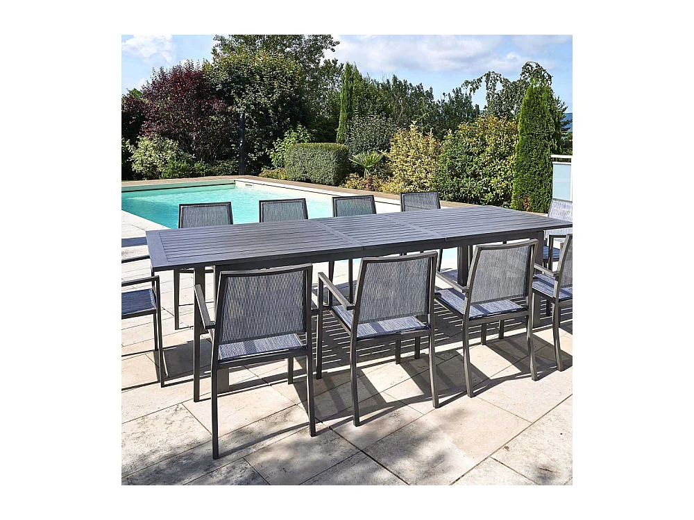 Table rectangulaire extensible Santorin 8/10 personnes en aluminium finition uni gris-bleuté - Jardiline