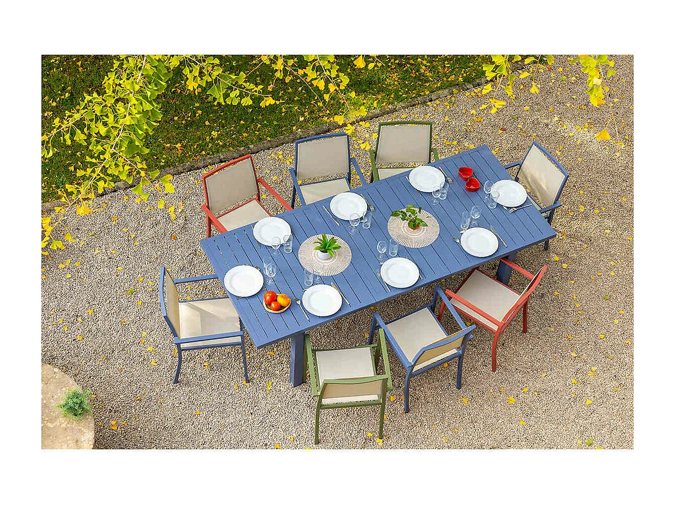 Table rectangulaire extensible Santorin 8/10 personnes en aluminium finition uni gris-bleuté - Jardiline