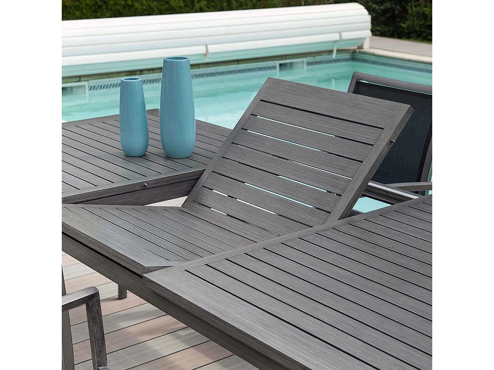 Table rectangulaire extensible Santorin 8/10 personnes en aluminium finition uni gris-bleuté - Jardiline