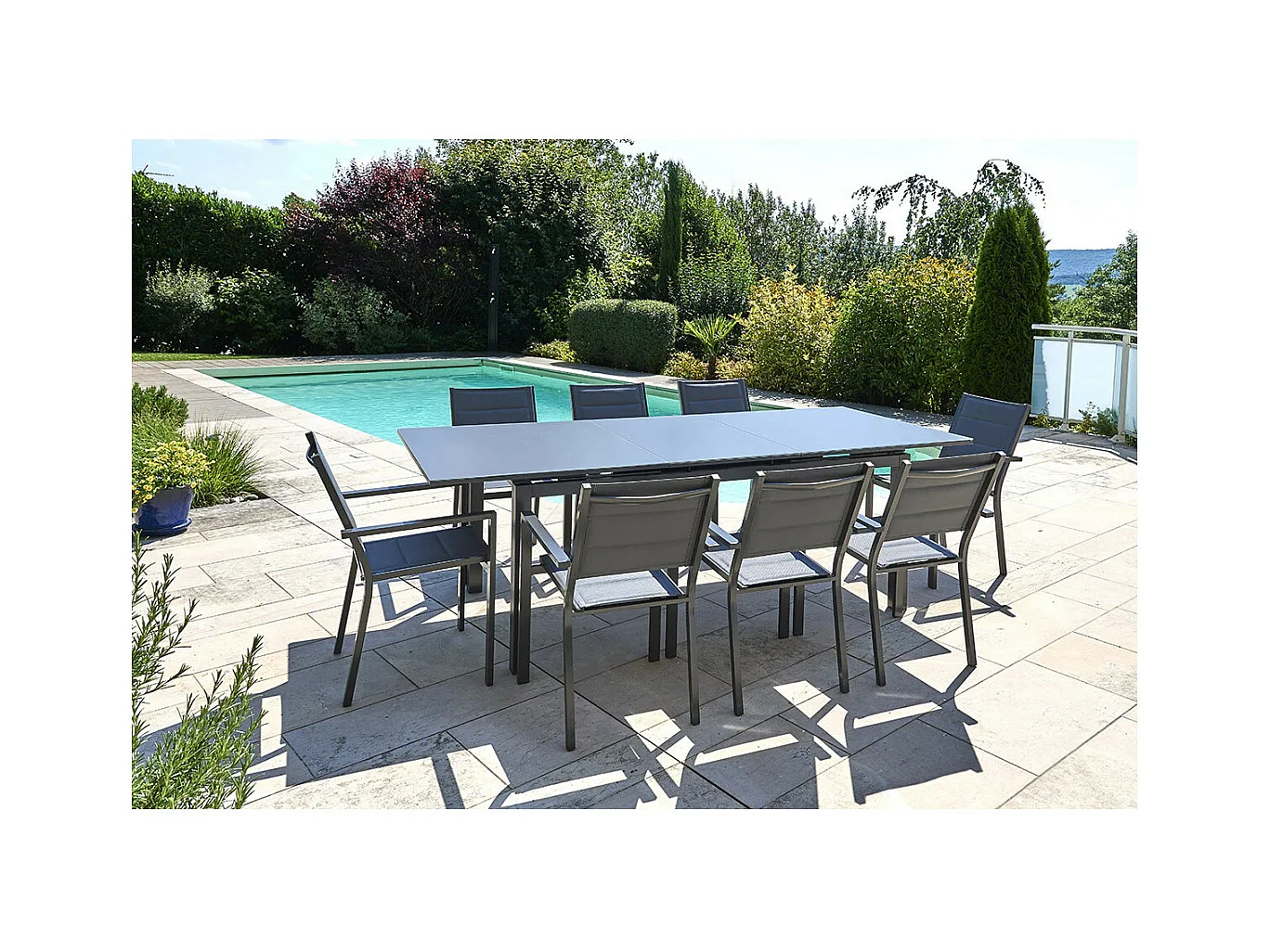 Table à manger d'extérieur extensible en aluminium gris  Ibiza anthracite - 8/10 places - Jardiline