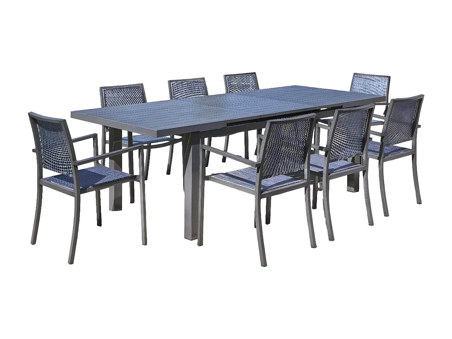 Table rectangulaire extensible en aluminium aspect teck gris SANTORIN - 10 places - Jardiline