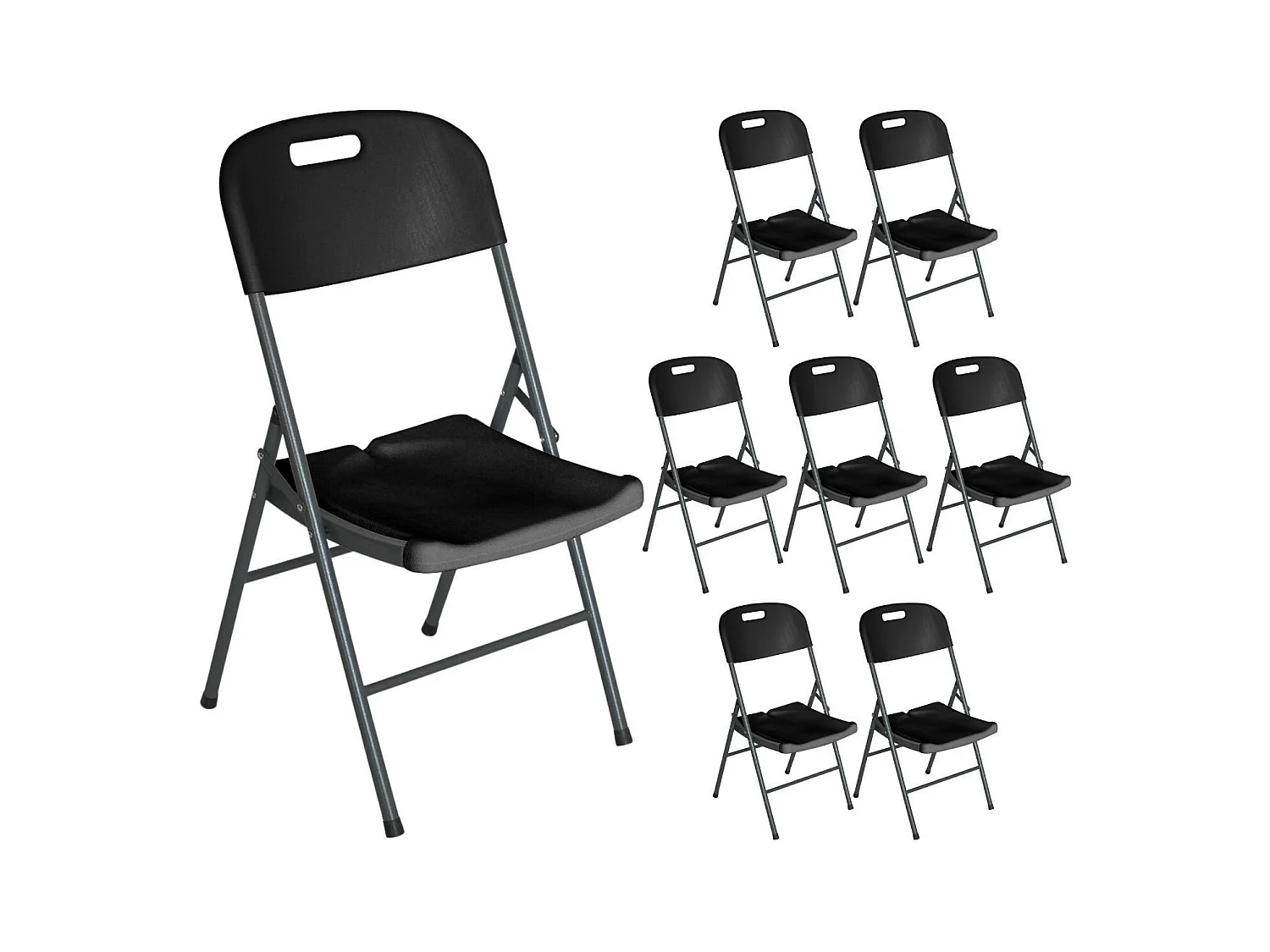 Pack 8 Chaises Pliantes avec Poignée 47x58x87cm Noir 7house