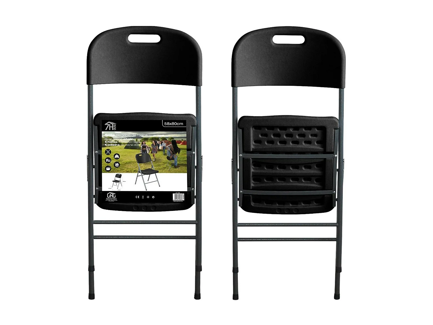 Pack 8 Chaises Pliantes avec Poignée 47x58x87cm Noir 7house