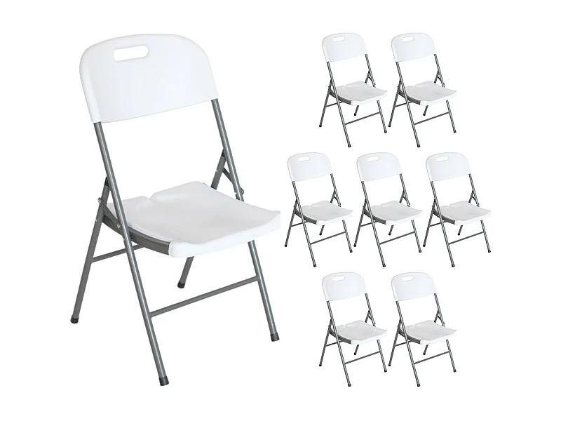 Pack 8 Chaises Pliantes avec Poignée 47x58x87cm Blanc 7house