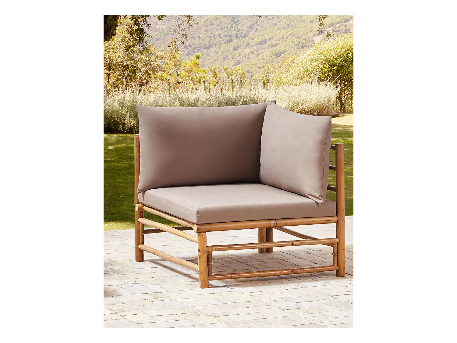 Modul Gartensessel Eckteil Bambusholz hellbraun mit Auflagen beige taupe Cerreto