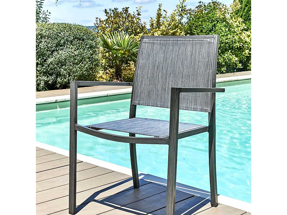 Fauteuil empilable en aluminium Santorin Teck grisé