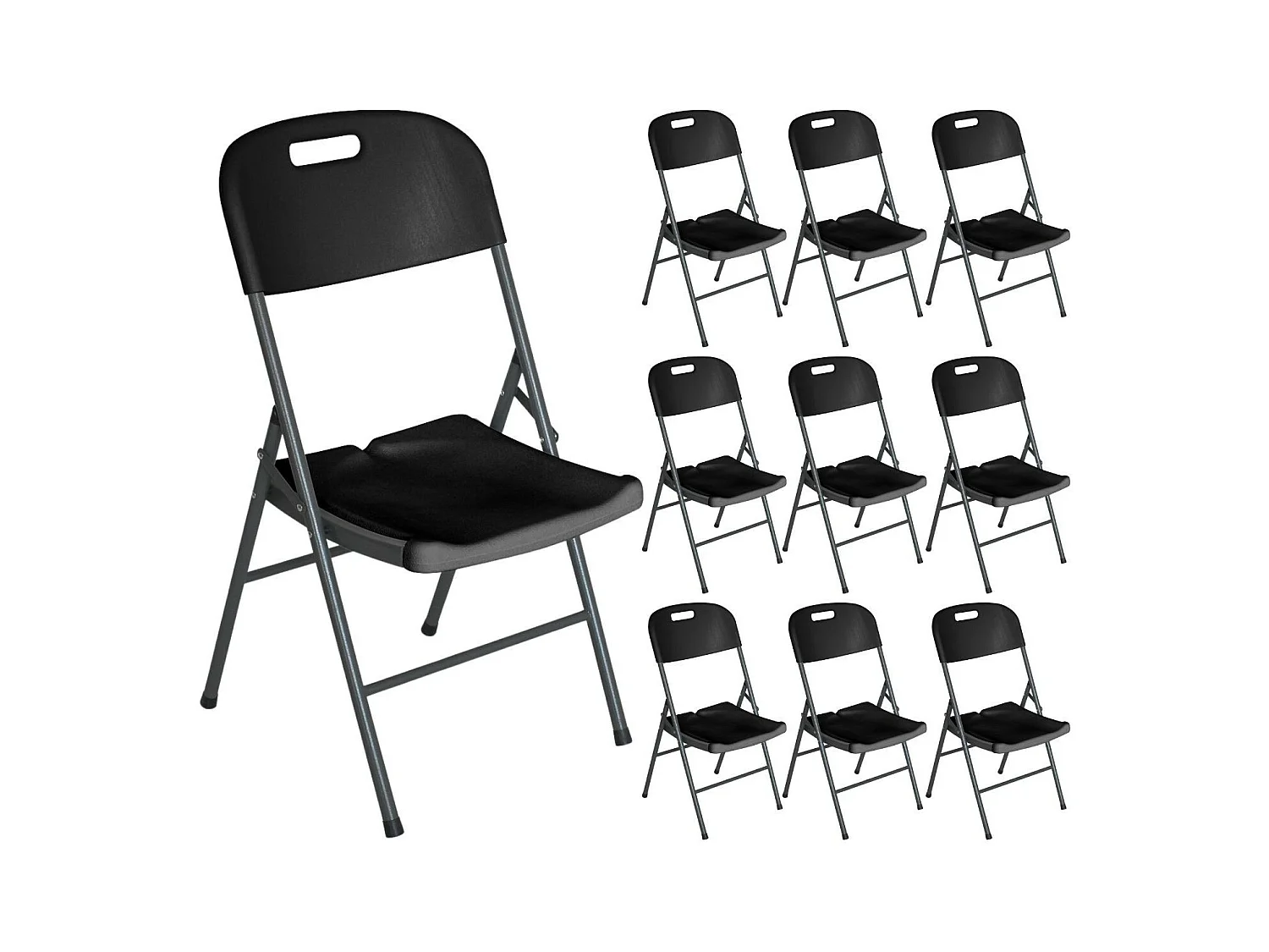 Pack 10 Chaises Pliantes avec Poignée 47x58x87cm Noir Thinia Home