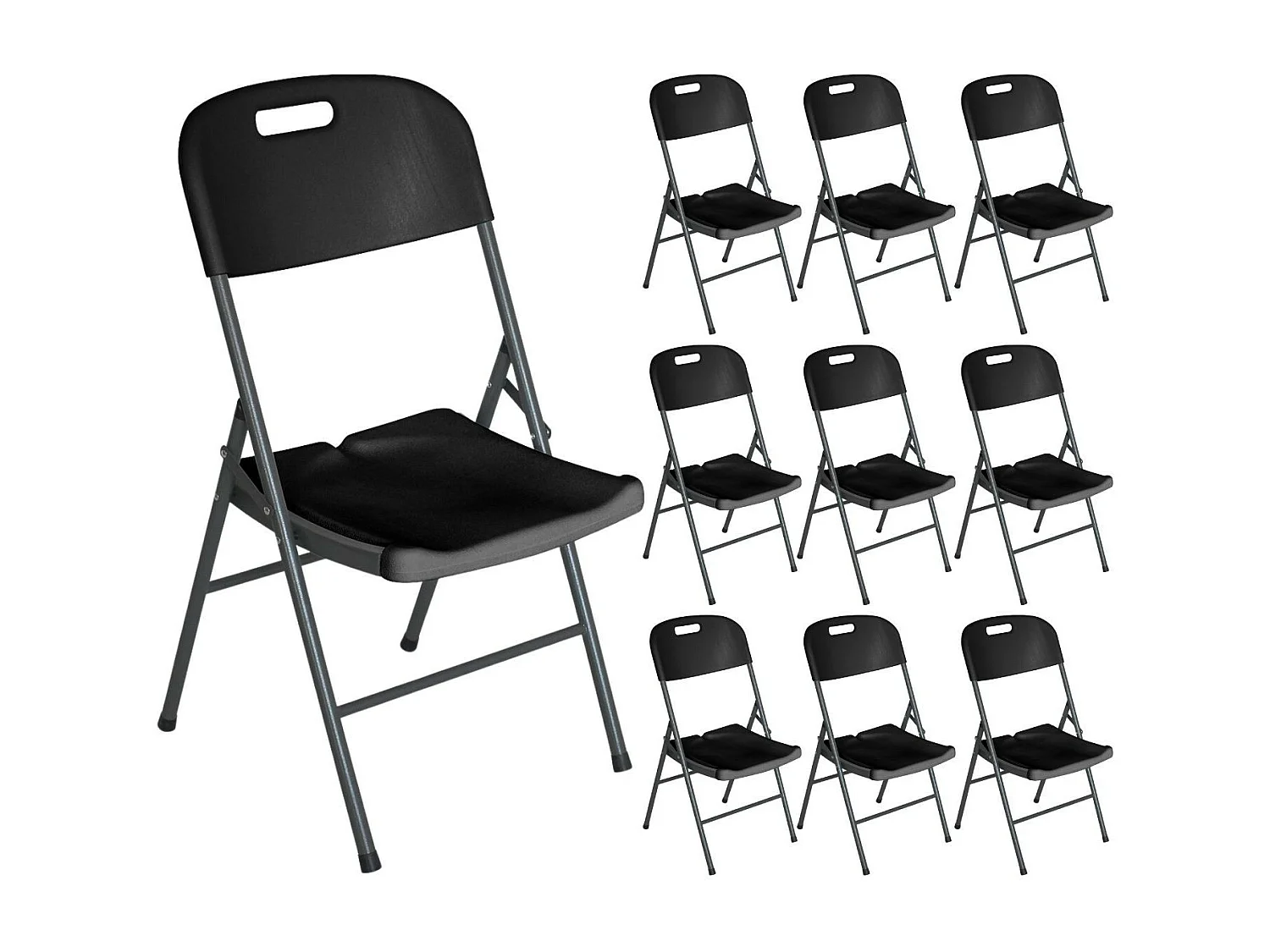 Pack 10 Chaises Pliantes avec Poignée 47x58x87cm Noir Thinia Home