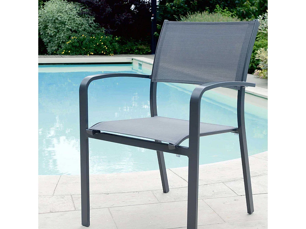 Fauteuil empilable en aluminium et textilène Milos Anthracite