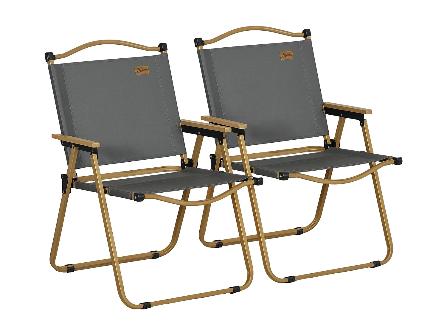 Lot de 2 chaises de plage camping pliantes - poignée - structure acier aspect bois oxford gris