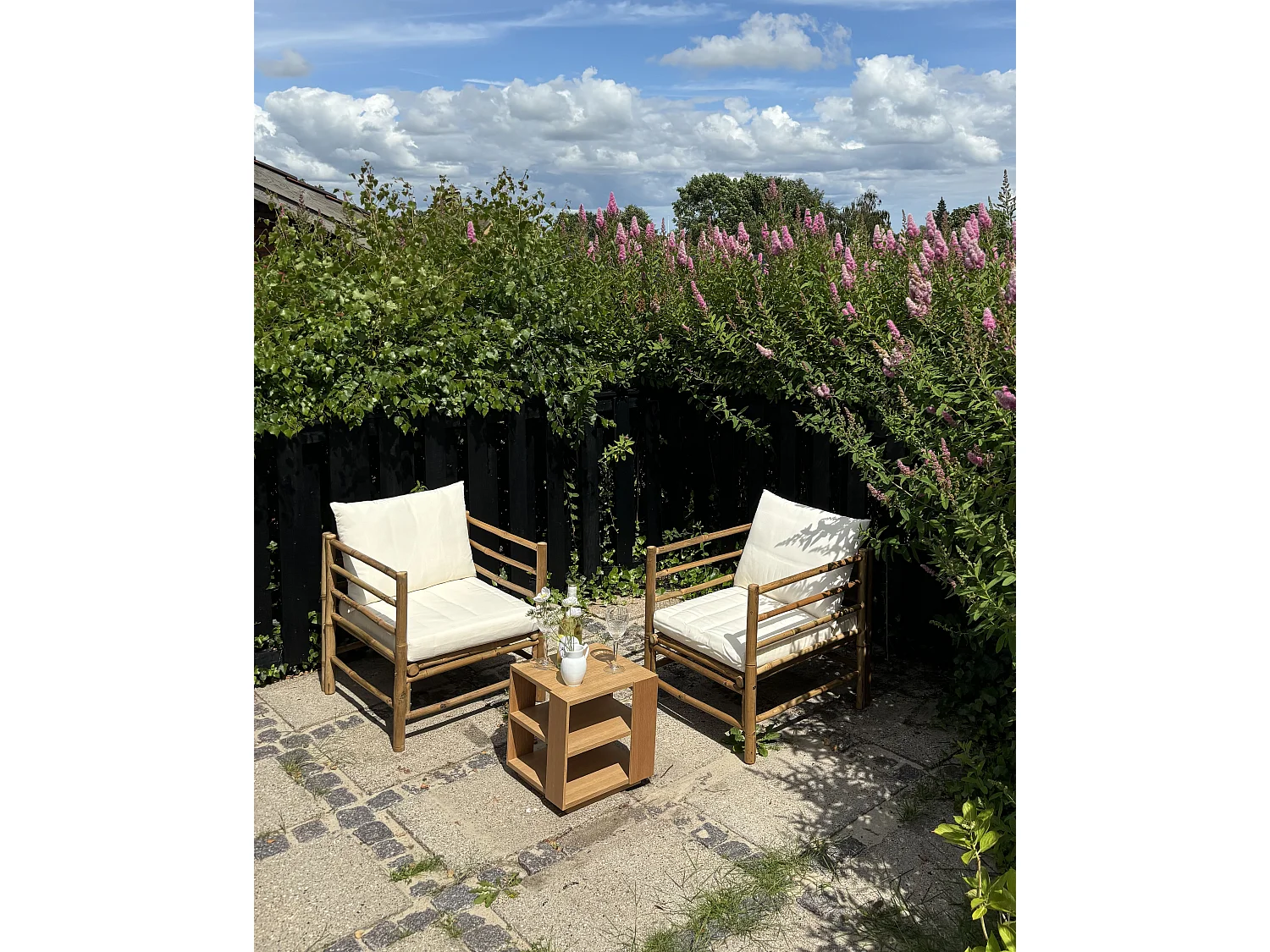 Fauteuil de jardin CERRETO Bambou Blanc cassé
