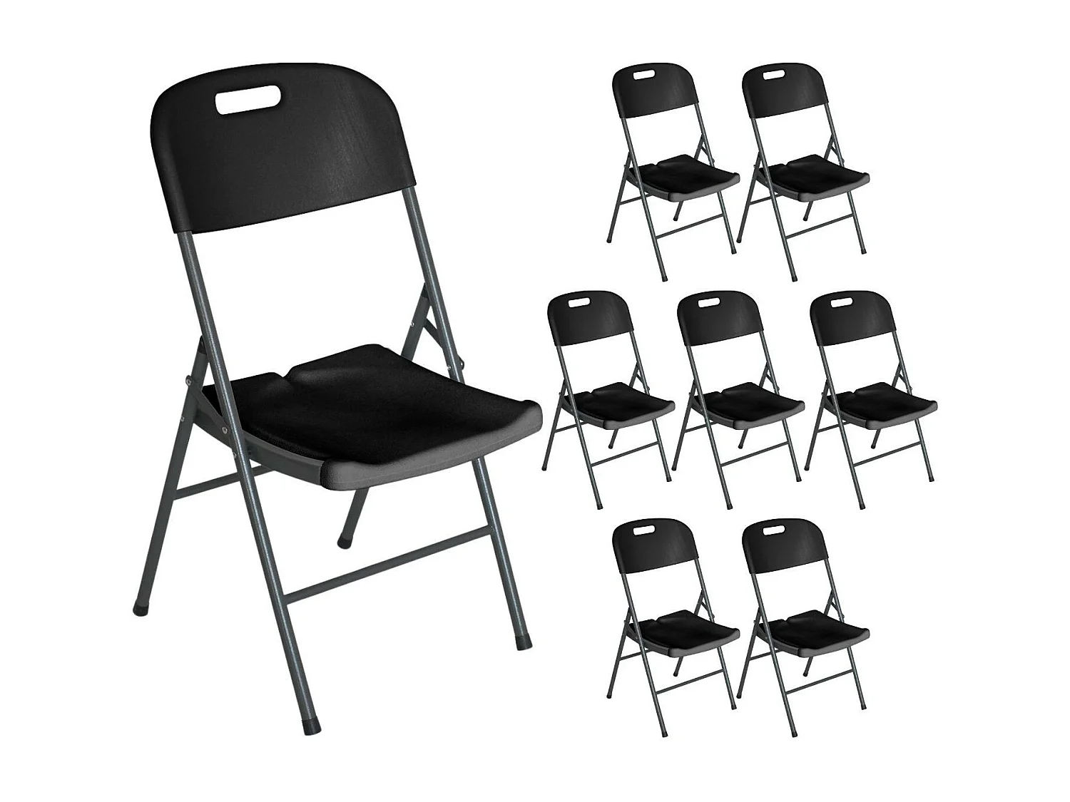Pack 8 Chaises Pliantes avec Poignée 47x58x87cm Noir Thinia Home