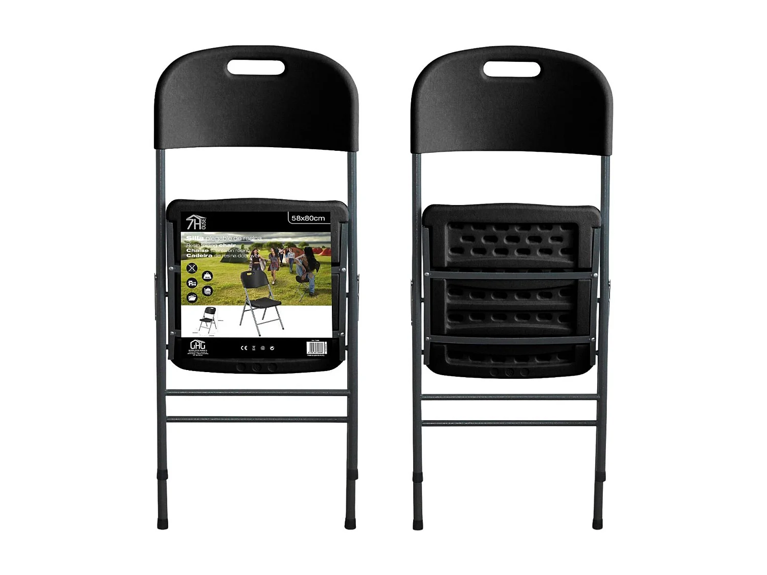 Pack 8 Chaises Pliantes avec Poignée 47x58x87cm Noir Thinia Home