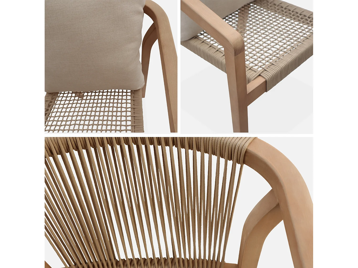 Set 2 sedie impilabili in legno e corda