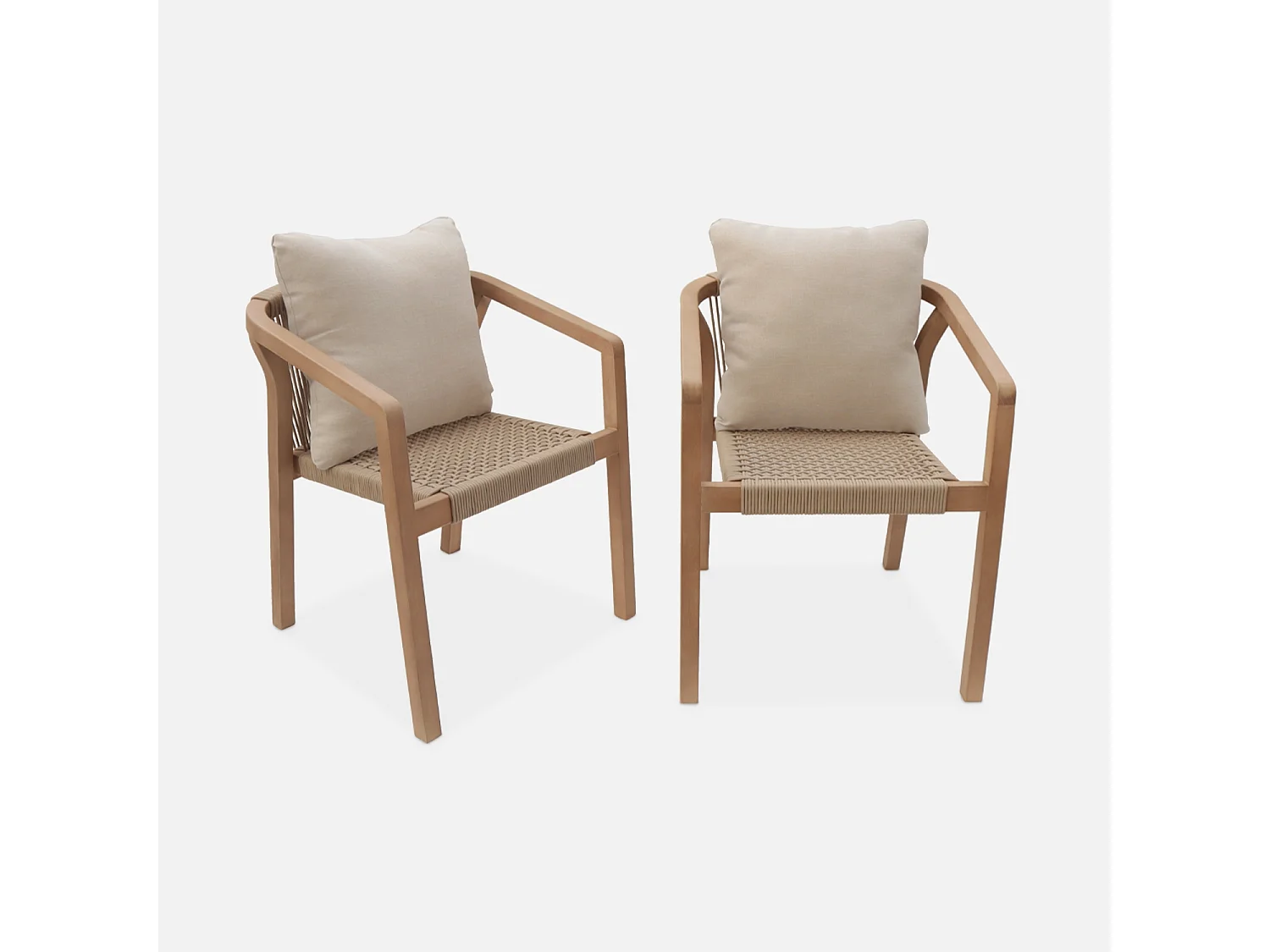 Sillas de jardín de madera y cuerda, set de 2