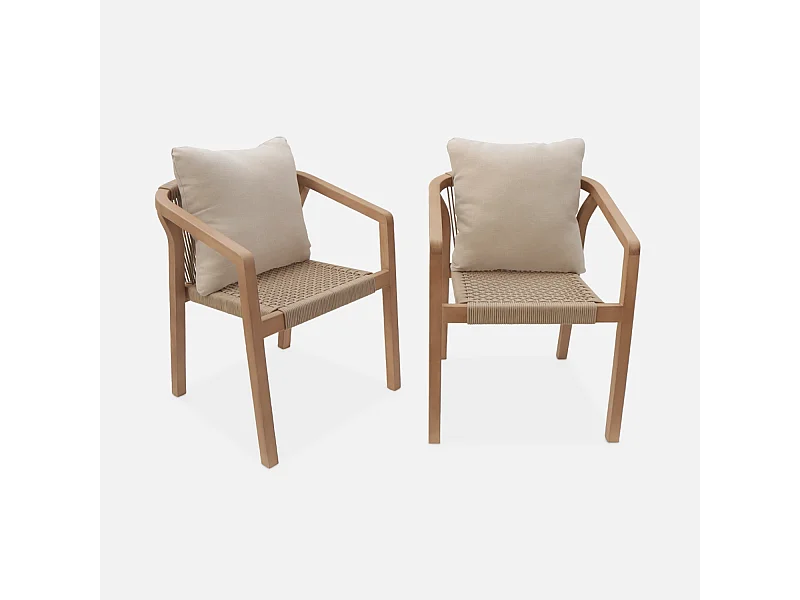 Sillas de jardín de madera y cuerda, set de 2