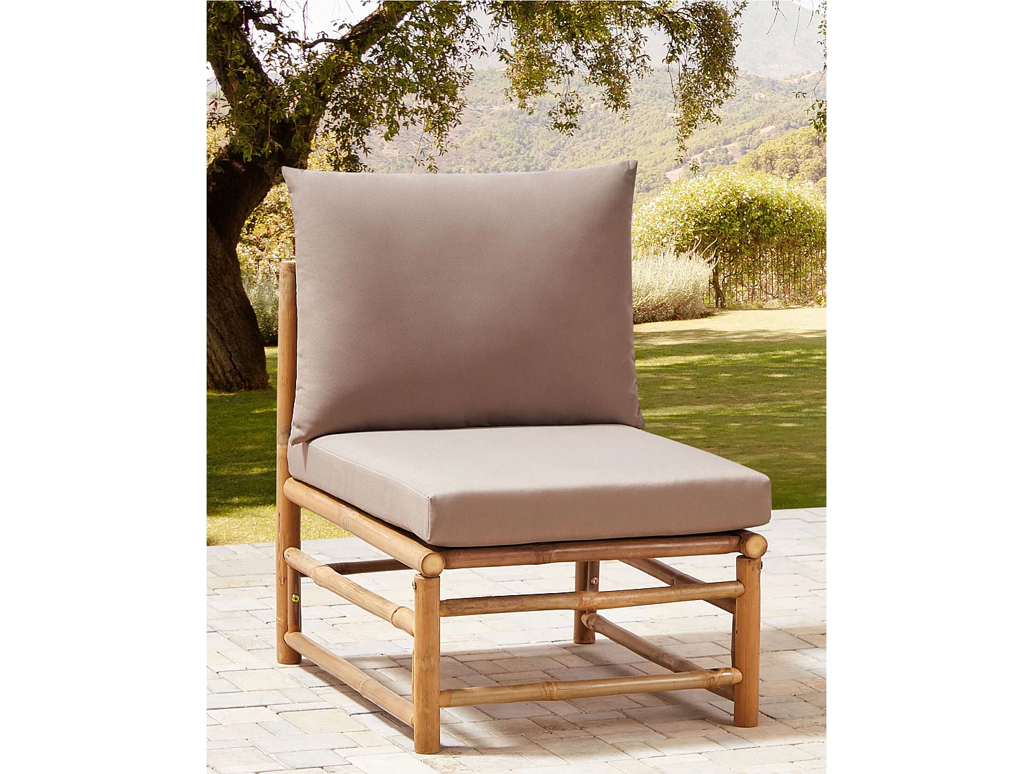 1-Sitzer Garten-Eckmodul CERRETO Bambusholz Taupe