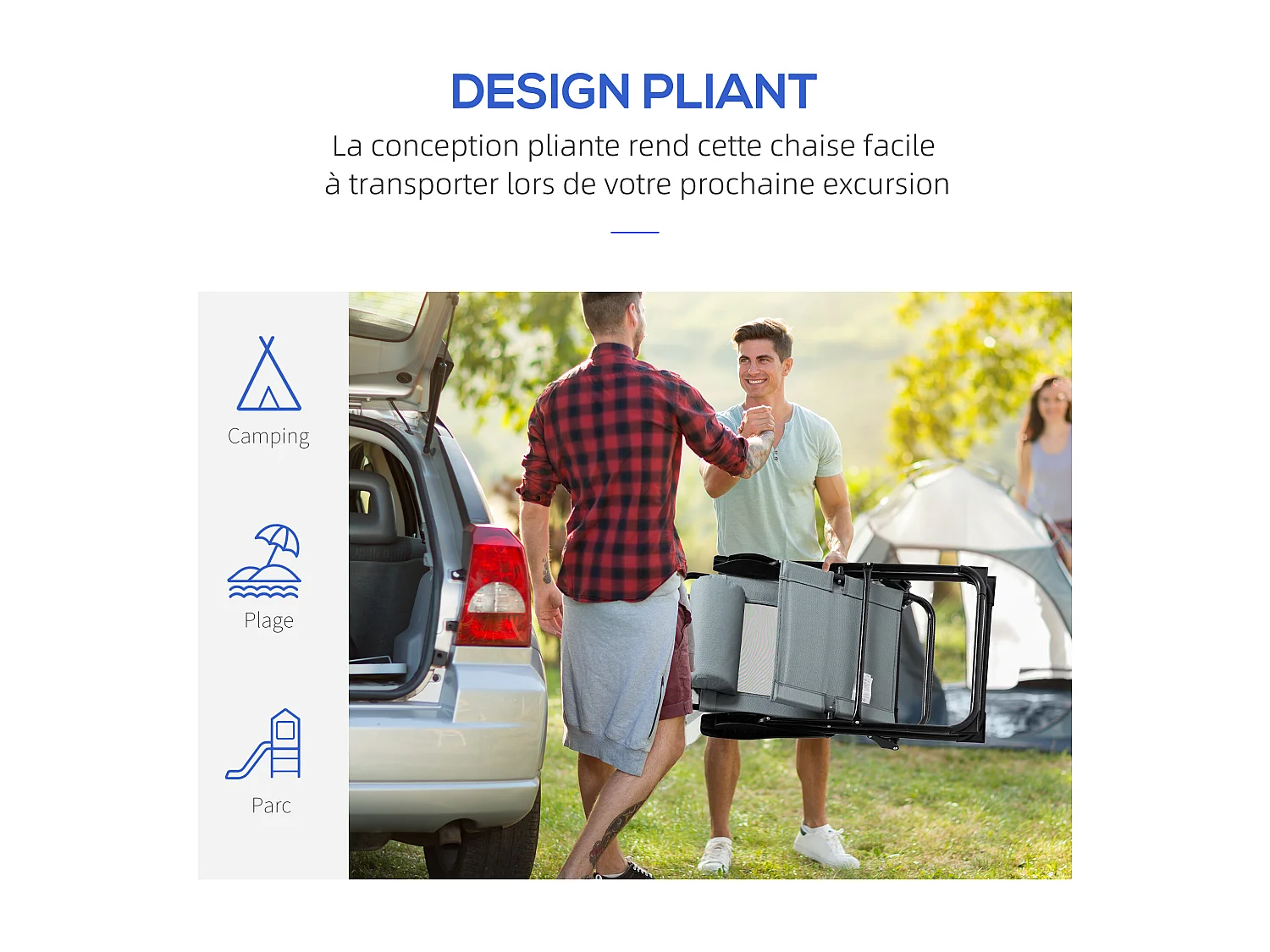 Lot de 2 chaises de jardin camping pliables - dossier inclinable 5 positions - tétière incluse - acier époxy oxford textilène gris