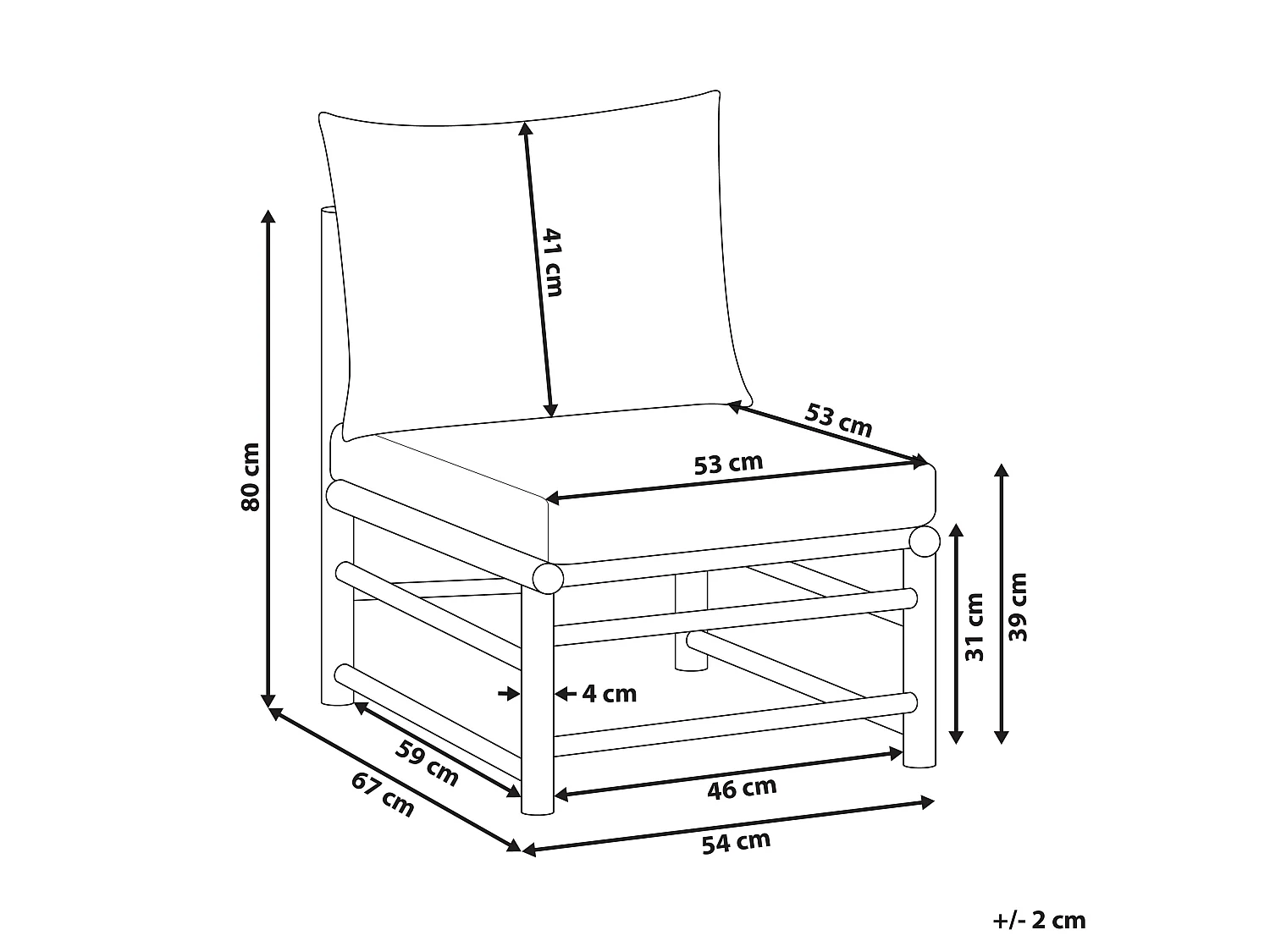 1-Sitzer Garten-Eckmodul CERRETO Bambusholz Cremeweiss