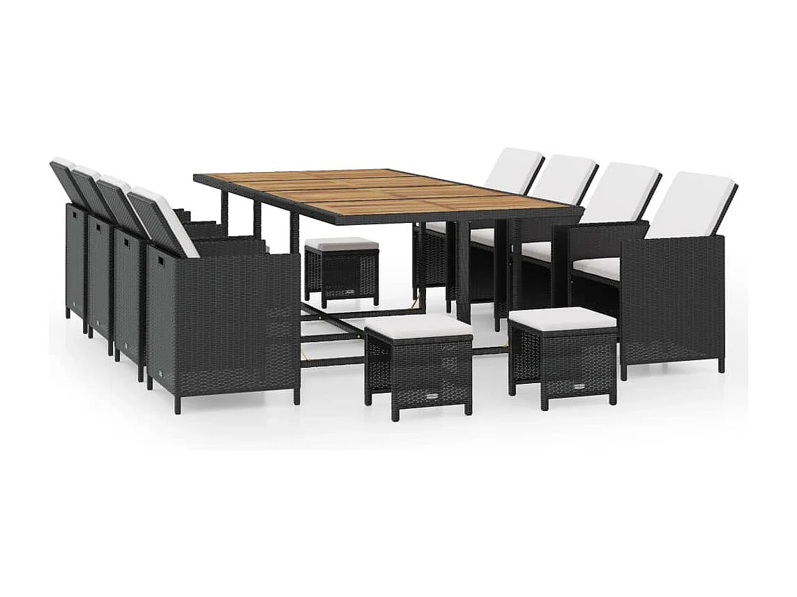 13-delige Tuinset poly rattan en acaciahout zwart