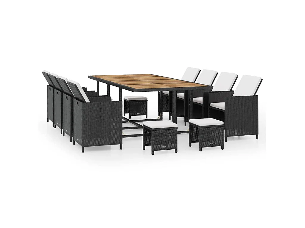 Set da Pranzo da Giardino 13 pz Polyrattan e Legno Acacia Nero