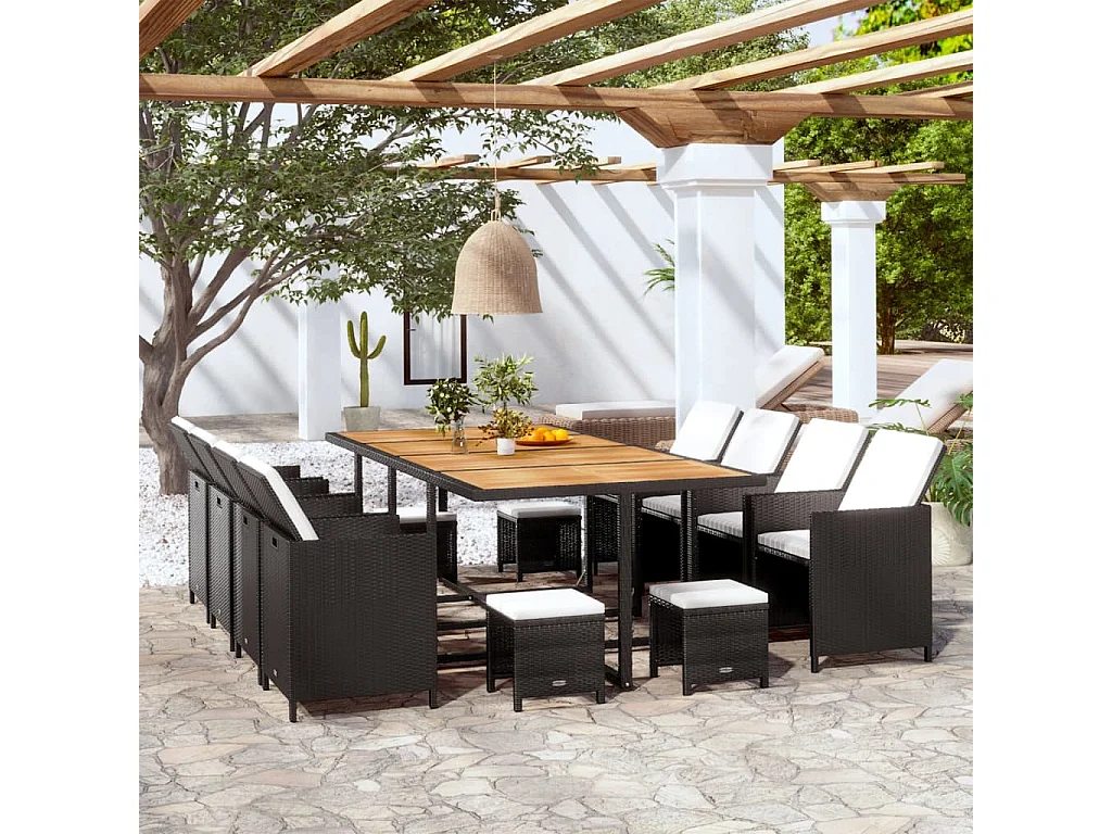 Set da Pranzo da Giardino 13 pz Polyrattan e Legno Acacia Nero