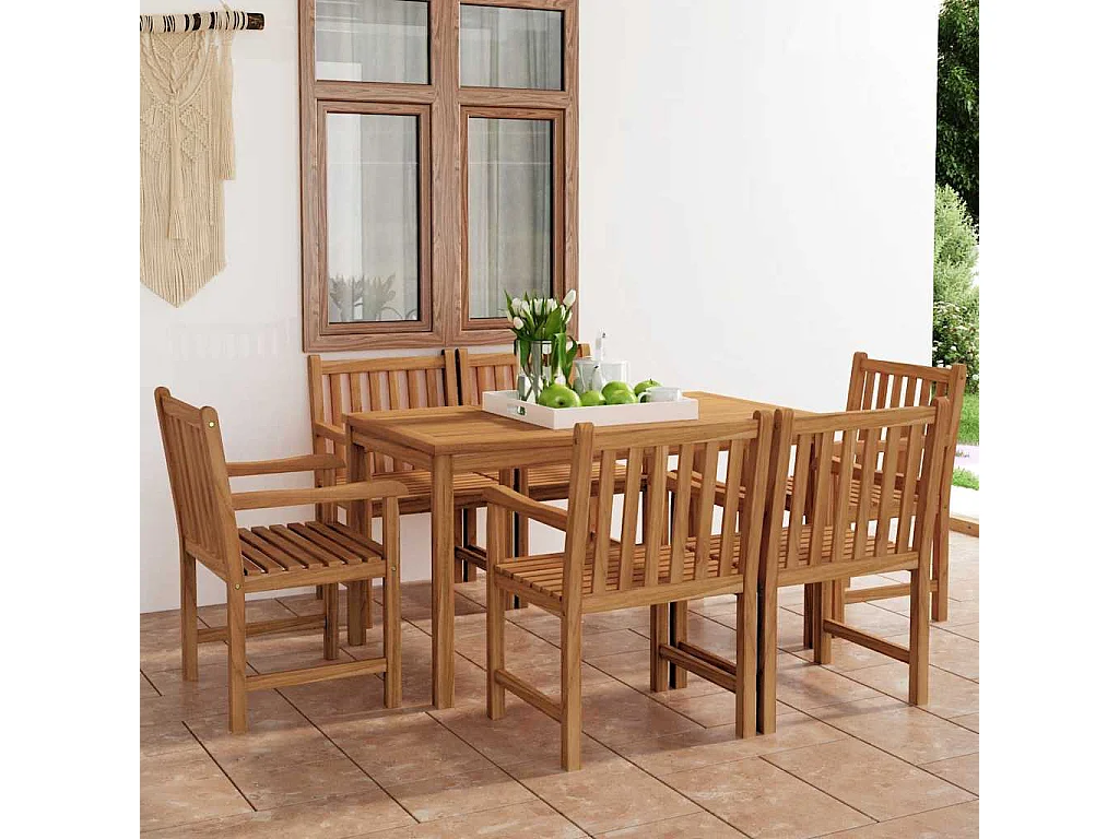 Ensemble de salle à manger de jardin 7 pièces 140 x 80 cm en bois de teck massif